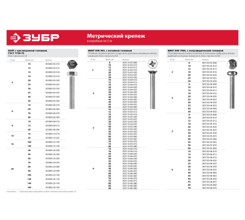 ЗУБР DIN 7985, кл. пр. 4.8, M4 х 35 мм, цинк, 5 кг, винт с полусферической головкой (303150-04-035) купить  в Сочи