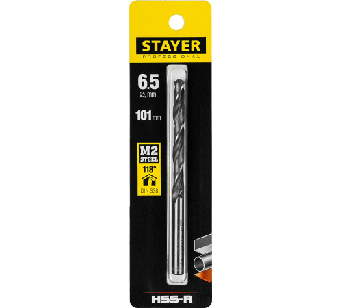 STAYER HSS-R, 6.5 х 101 мм, быстрорежущая сталь P6M5, сверло по металлу, Professional (29602-6.5) купить в Сочи STAYER HSS-R, 6.5 х 101 мм, быстрорежущая сталь P6M5, сверло по металлу, Professional (29602-6.5) купить в Сочи