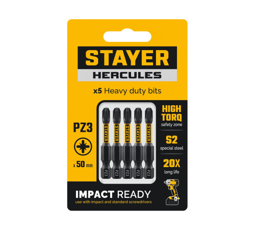 STAYER HERCULES, PZ3, 50 мм, 5 шт, торсионные биты (26233-3-50-5) для монтажа и демонтажа резьбовых соединений STAYER HERCULES, PZ3, 50 мм, 5 шт, торсионные биты (26233-3-50-5) для монтажа и демонтажа резьбовых соединений