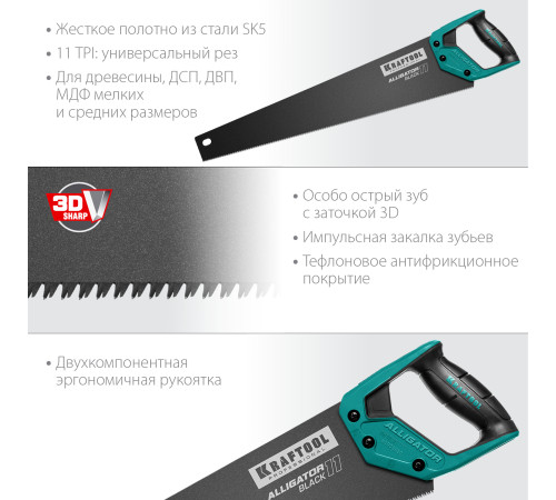 KRAFTOOL Alligator Black 11, 550 мм, ножовка для точного реза (15205-55) купить в Сочи KRAFTOOL Alligator Black 11, 550 мм, ножовка для точного реза (15205-55) купить в Сочи