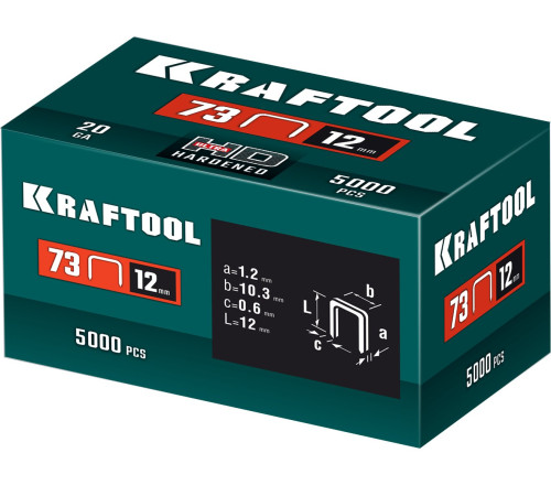 KRAFTOOL 12 мм, тип 73, 5000 шт, скобы для плайера (31773-12) купить  в Сочи