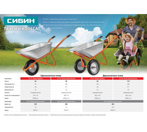 СИБИН СТ-11, 65 л, 90 кг, одноколесная, пневматические колеса, садовая тачка (39908) купить в Сочи СИБИН СТ-11, 65 л, 90 кг, одноколесная, пневматические колеса, садовая тачка (39908) купить в Сочи