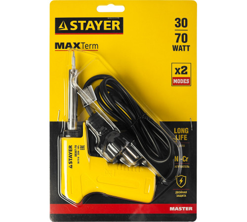 STAYER MAXTerm, 30 Вт + 70 Вт, 2 в 1, конус, электропаяльник с пистолетной рукояткой (55307-70) купить в Сочи STAYER MAXTerm, 30 Вт + 70 Вт, 2 в 1, конус, электропаяльник с пистолетной рукояткой (55307-70) купить в Сочи