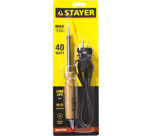 STAYER MAXTerm, 40 Вт, конус, электропаяльник с деревянной рукояткой (55310-40) купить в Сочи STAYER MAXTerm, 40 Вт, конус, электропаяльник с деревянной рукояткой (55310-40) купить в Сочи