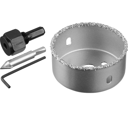 ЗУБР 64 мм, L 25 мм, карбид вольфрама, коронка-чашка с державкой и сверлом, Профессионал (33360-064) купить  в Сочи