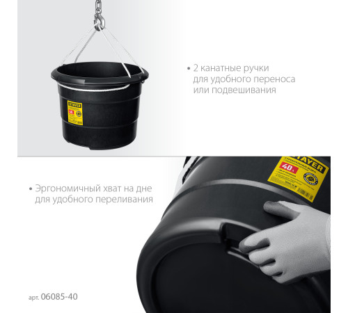 STAYER STRONG, 40 л, с канатными ручками, строительное пластиковое ведро (06085-40) купить  в Сочи