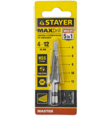 STAYER 4-12 мм, 5 ступеней, сталь HSS, ступенчатое сверло (29660-4-12-5)