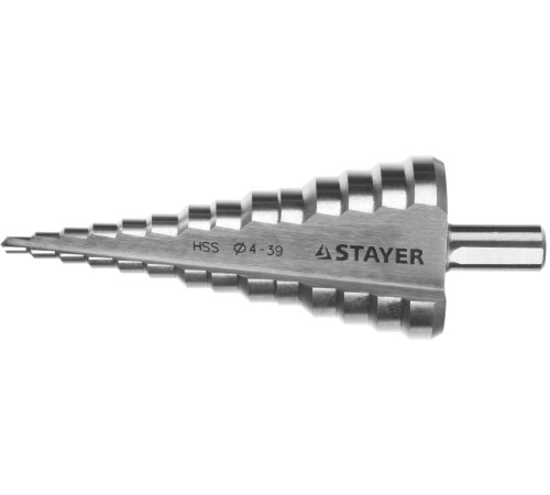 STAYER 4-39 мм, 14 ступеней, сталь HSS, ступенчатое сверло (29660-4-39-14) купить в Сочи STAYER 4-39 мм, 14 ступеней, сталь HSS, ступенчатое сверло (29660-4-39-14) купить в Сочи