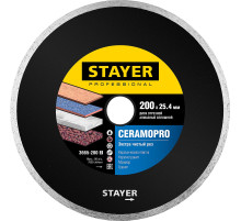 STAYER Сeramo-25, d 200 мм, (25.4 мм, 5 х 2.49 мм), сплошной алмазный диск, Professional (3665-200)