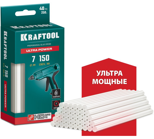 KRAFTOOL Ultra Power, 7 х 150 мм, 40 шт, прозрачные, ультрамощные клеевые стержни (06837-40) купить  в Сочи