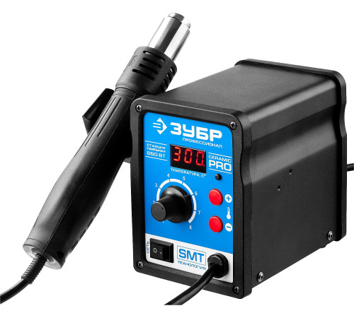 ЗУБР ПСТ-650, 650 Вт, 100 - 500°C,120 л/мин, 3 насадки, керамический нагреватель, цифровая термовоздушная паяльная станция, Профессионал (55350) купить  в Сочи