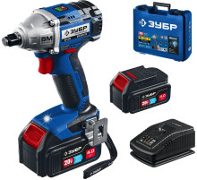 ЗУБР Т7, 20 В, 280 Н·м, 2 АКБ (4 А·ч), бесщеточный гайковерт, кейс, Профессионал (GB-250-42)