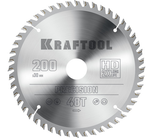KRAFTOOL Precision, 200 х 30 мм, 48Т, пильный диск по дереву (36952-200-30) купить  в Сочи