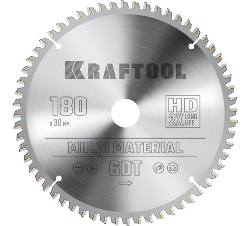 KRAFTOOL Multi Material, 180 х 30 мм, 60Т, пильный диск по алюминию (36953-180-30) купить  в Сочи