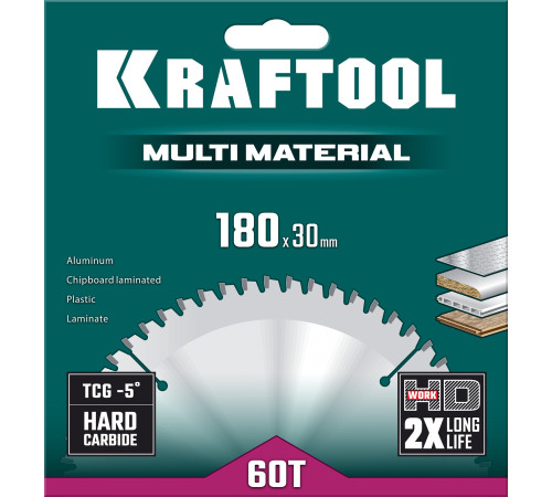 KRAFTOOL Multi Material, 180 х 30 мм, 60Т, пильный диск по алюминию (36953-180-30) купить  в Сочи