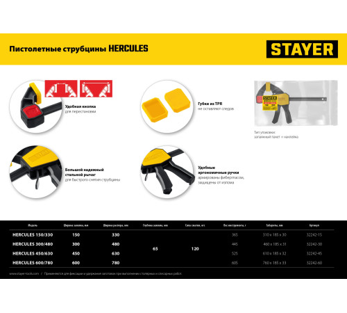 STAYER Hercules, 450/630 мм, пистолетная струбцина, Professional (32242-45) купить в Сочи STAYER Hercules, 450/630 мм, пистолетная струбцина, Professional (32242-45) купить в Сочи