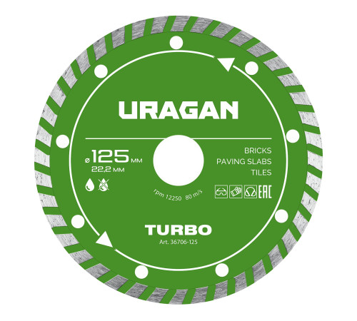 URAGAN TURBO 125 мм, диск алмазный отрезной сегментированный (36706-125) купить в Сочи URAGAN TURBO 125 мм, диск алмазный отрезной сегментированный (36706-125) купить в Сочи