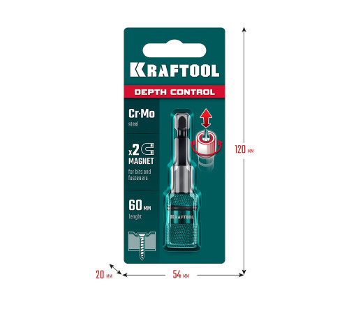 KRAFTOOL Depth Control, 60 мм, адаптер с регулировкой глубины вкручивания крепежа (26764) купить в Сочи KRAFTOOL Depth Control, 60 мм, адаптер с регулировкой глубины вкручивания крепежа (26764) купить в Сочи