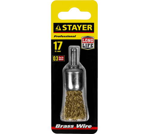STAYER 17 мм, витая стальная латунированная проволока 0.3 мм, щетка кистевая для дрели (35113-17) купить  в Сочи