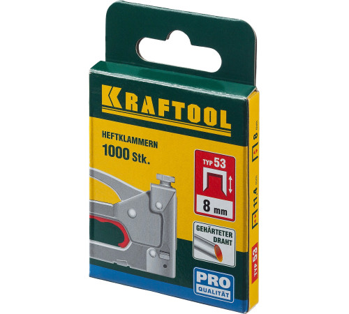 KRAFTOOL тип 53 (A/10/JT21) 8 мм, 1000 шт, калибр 23GA, скобы для степлера (31670-08) купить  в Сочи