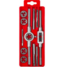 ЗУБР 12 предм., сталь 9ХС, набор метчиков и плашек в пластиковом боксе (28121-H12)