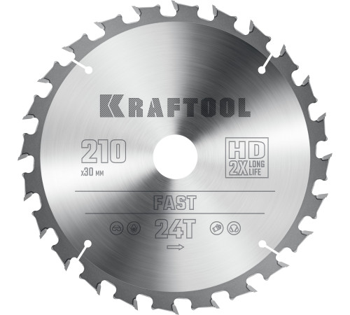 KRAFTOOL Fast, 210 х 30 мм, 24Т, пильный диск по дереву (36950-210-30) купить  в Сочи