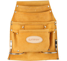 STAYER кожаная, 2 скобы, поясная сумка для инструментов с 10 карманами, Professional (38517)