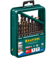 KRAFTOOL COBALT-8, 19 шт, (1-10 мм), сталь М42, HSS-Co(8%), набор сверл по металлу (29656-H19)
