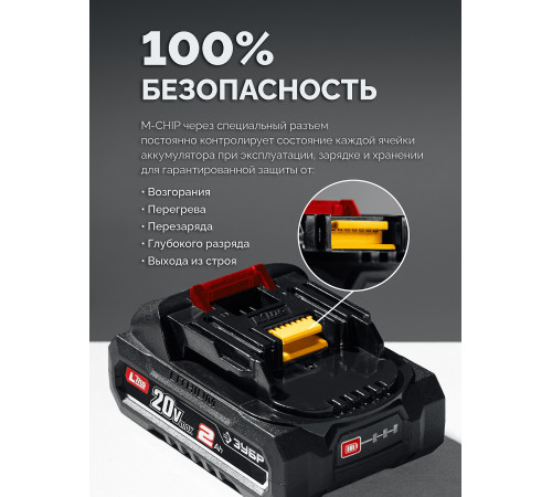 ЗУБР 20 В, 2.0 А·ч, аккумулятор LMS (АКБ-20-2) купить  в Сочи