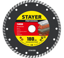 STAYER TURBO d180 мм (22.2 х 7 х 2.6 мм), алмазный диск, PROFESSIONAL (3662-180)
