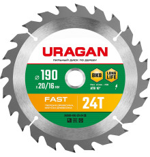 URAGAN Fast, 190 х 20/16 мм, 24Т, пильный диск по дереву (36800-190-20-24)