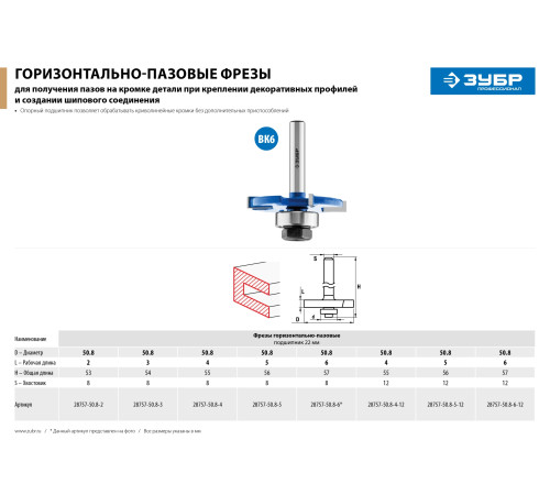ЗУБР 50.8 x 4 мм, хвостовик 8 мм, фреза горизонтально-пазовая, Профессионал (28757-50.8-4) купить  в Сочи