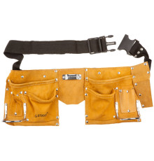 STAYER кожаный, 2 скобы, пояс для инструментов с 10 карманами (38510)