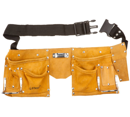 STAYER кожаный, 2 скобы, пояс для инструментов с 10 карманами (38510) купить  в Сочи