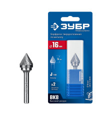 ЗУБР 16х14 мм, тип J (зенкер с вершиной 60°), хв-к 6 мм, твердосплавная борфреза, ПРОФЕССИОНАЛ (28808-16-14)