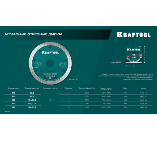 KRAFTOOL ULTRA-THIN 125х1.2 мм ультратонкий алмазный диск (36685-125) купить  в Сочи