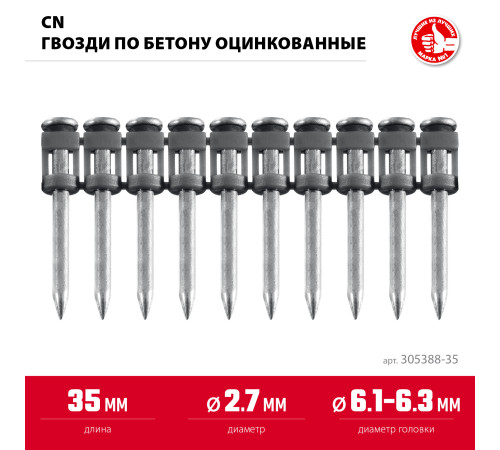 ЗУБР CN 35 х 2.7 мм, гвозди по бетону оцинкованные, 1000 шт (305388-35) купить  в Сочи