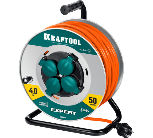 KRAFTOOL ПВС 3х2.5 50м 4000Вт IP44, Силовой удлинитель на стальной катушкеEXPERT (55089-50) купить  в Сочи