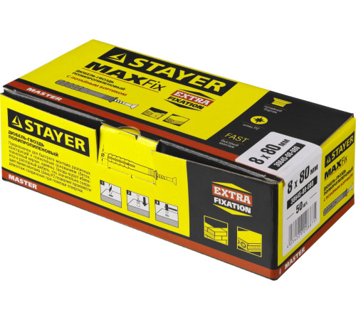 STAYER 8 х 80 мм, потайной бортик, 50 шт, дюбель-гвоздь (30645-08-080) купить  в Сочи