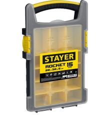 STAYER ROCKET-15, 280 x 320 x 50 мм, (11″), пластиковый органайзер с 15 съемными лотками (2-38031)