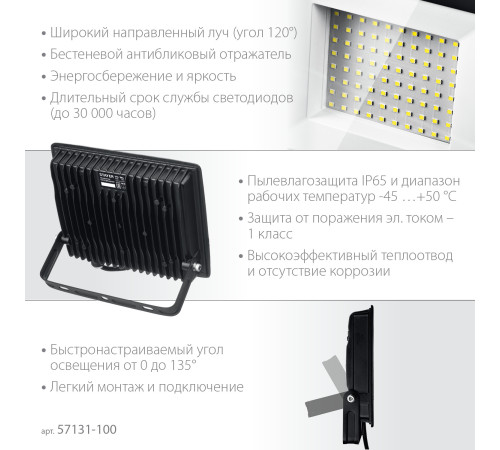 STAYER LED-MAX, 100 Вт, 6500K, IP 65, светодиодный прожектор (57131-100) купить в Сочи STAYER LED-MAX, 100 Вт, 6500K, IP 65, светодиодный прожектор (57131-100) купить в Сочи