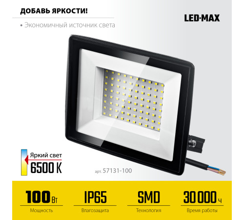 STAYER LED-MAX, 100 Вт, 6500K, IP 65, светодиодный прожектор (57131-100) купить в Сочи STAYER LED-MAX, 100 Вт, 6500K, IP 65, светодиодный прожектор (57131-100) купить в Сочи