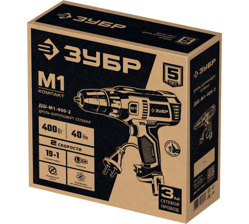ЗУБР 400 Вт, 40 Н·м, сетевая дрель-шуруповерт (ДШ-М1-400-2) купить  в Сочи