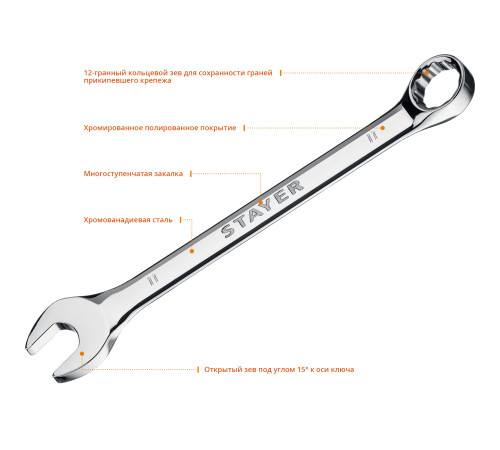 STAYER HERCULES, 11 мм, комбинированный гаечный ключ, Professional (27081-11) купить в Сочи STAYER HERCULES, 11 мм, комбинированный гаечный ключ, Professional (27081-11) купить в Сочи