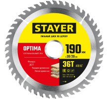 STAYER Optima, 190 x 30/20 мм, 36Т, оптимальный рез, пильный диск по дереву (3681-190-30-36)
