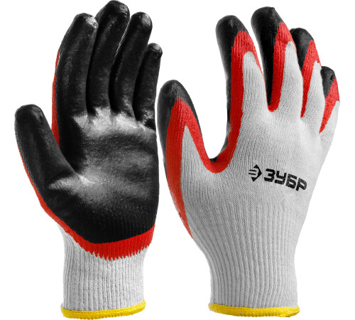 ЗУБР х2 ЗАЩИТА, L-XL, х/б перчатки с двойным латексным обливом, повышенной износостойкости, 13 класс (11459-XL) купить  в Сочи