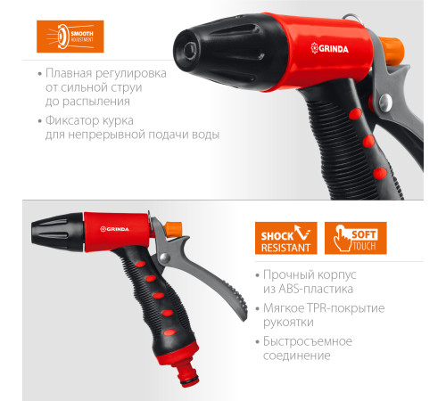 GRINDA T-R, плавная регулировка, курок сзади, пластиковый с TPR, поливочный пистолет (8-427186) купить  в Сочи
