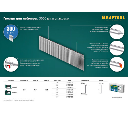 KRAFTOOL тип 18GA (47/300/F) 50 мм, 5000 шт, гвозди для нейлера (31785-50) купить  в Сочи