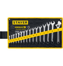 STAYER HERCULES, 16 шт, 6 - 30 мм, набор комбинированных и разводных гаечных ключей, Professional (27092-H16)