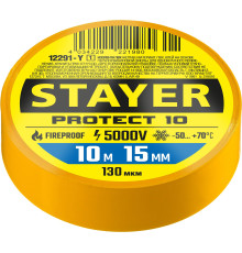 STAYER PROTECT-10, 15 мм х 10 м, 5 000 В, желтая, изолента ПВХ, Professional (12292-Y)